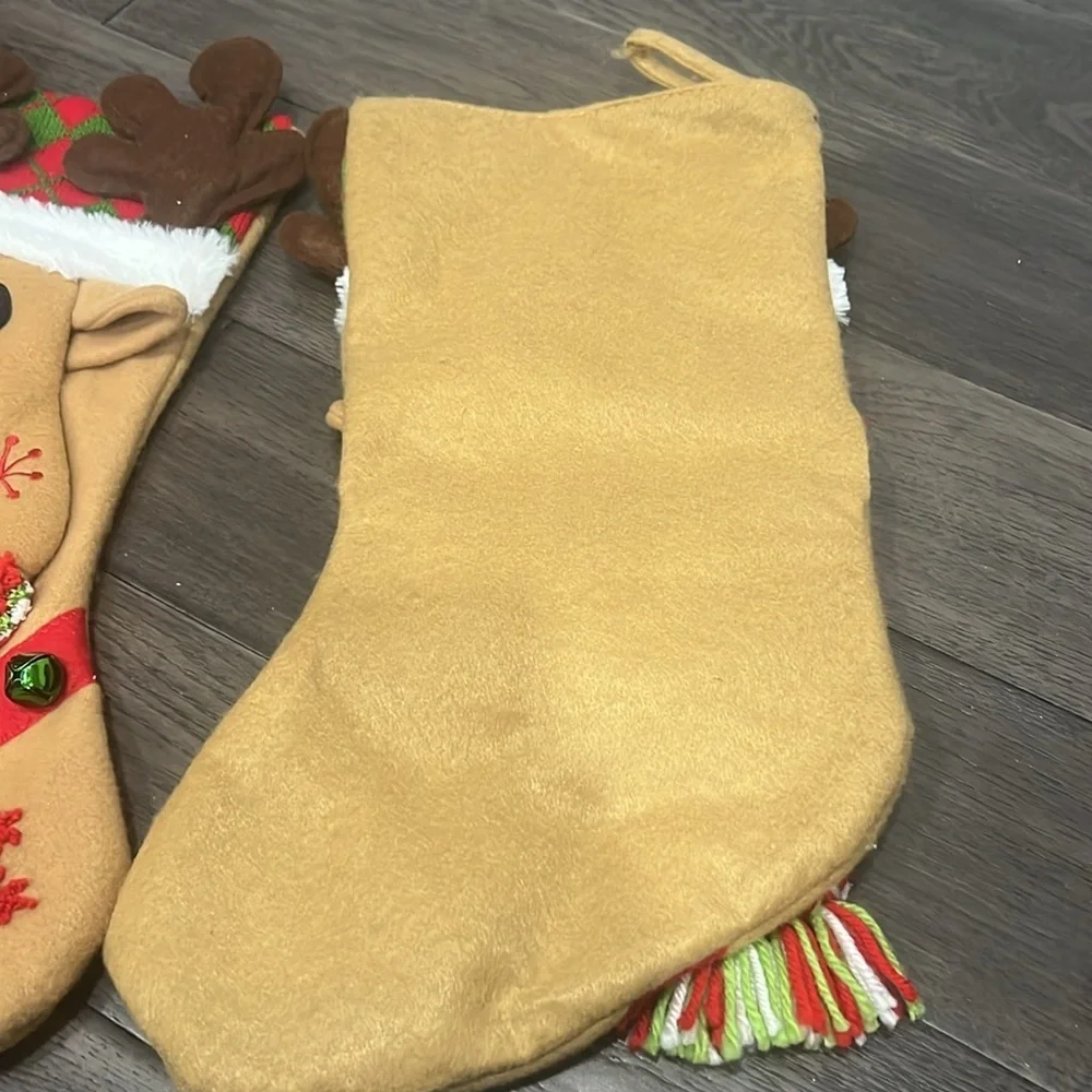 Set of two jingle bell reindeer Christmas stockings